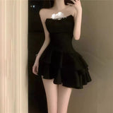 Niulatu Sheath Strapless Black Satin Homecoming Dress 21st Birthday Outfit HZ1110