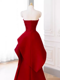 Niulatu Mermaid Strapless Red Satin Long Prom Dresses HZ1110