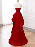 Niulatu Mermaid Strapless Red Satin Long Prom Dresses HZ1110