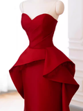 Niulatu Mermaid Strapless Red Satin Long Prom Dresses HZ1110
