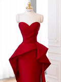 Niulatu Mermaid Strapless Red Satin Long Prom Dresses HZ1110