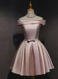 Niulatu Pink Satin Off Shoulder Cute Party Dress Homecoming Dresses Birthday Outfit HZ1110