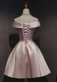 Niulatu Pink Satin Off Shoulder Cute Party Dress Homecoming Dresses Birthday Outfit HZ1110