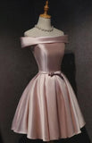 Niulatu Pink Satin Off Shoulder Cute Party Dress Homecoming Dresses Birthday Outfit HZ1110