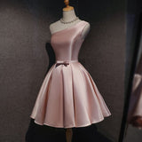 Niulatu Pink Satin One Shoulder Party Dress Homecoming Dresses Birthday Outfit HZ1110