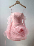 Niulatu Line Off The Shoulder Tulle Pink Homecoming Dress Birthday Outfit HZ1110