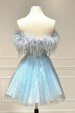 Niulatu Blue Feather A-Line Short Homecoming Dress Birthday Outfit HZ1110