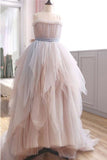 Niulatu A Line Spaghetti Straps Blush Puffy Ruffles Prom Dresses HZ1110
