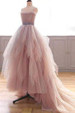 Niulatu A Line Spaghetti Straps Blush Puffy Ruffles Prom Dresses HZ1110