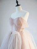 Niulatu A Line Off The Shoulder Blush Puffy Ruffles Prom Dresses HZ1110