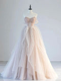 Niulatu A Line Off The Shoulder Blush Puffy Ruffles Prom Dresses HZ1110