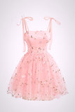 Niulatu A Line Straps Short Pink Homecoming Dress Tulle 18th Birthday Outfit HZ1110