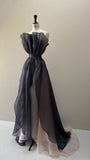 Niulatu A line Strapless Black And Pink Chiffon Sleeveless Prom Dress HZ1110