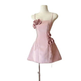 Niulatu A line Spaghetti Straps Satin Short Homecoming Dress Pink Birthday Dress HZ1110