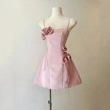 Niulatu A line Spaghetti Straps Satin Short Homecoming Dress Pink Birthday Dress HZ1110