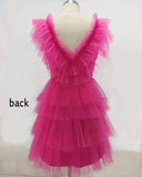 Niulatu Line Pink V Neck Tiered Homecoming Dress 18th Birthday Outfit HZ1110