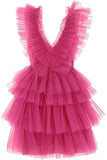 Niulatu Line Pink V Neck Tiered Homecoming Dress 18th Birthday Outfit HZ1110