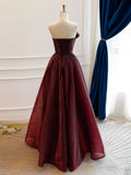 Niulatu A-Line Burgundy Organza Burgundy Long Prom Dress HZ1110