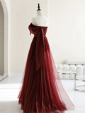 Niulatu A Line Burgundy Long Prom Dresses HZ1110