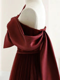 Niulatu A Line Burgundy Long Prom Dresses HZ1110