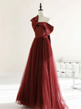 Niulatu A Line Burgundy Long Prom Dresses HZ1110