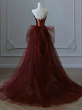 Niulatu Mermaid Strapless Sequin Burgundy Long Prom Dresses HZ1110