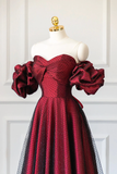 Niulatu A line Off The Shoulder Burgundy Tulle Long Evening Dress Prom Dresses HZ1110