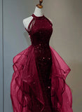 Niulatu Sequins with Tulle Long Party Dress Prom Dresses HZ1110