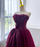 Niulatu A line Strapless Burgundy Tulle Evening Dress Prom Dresses HZ1110