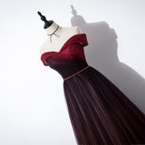 Niulatu A line Off The Shoulder Burgundy Tulle Evening Dress Prom Dress HZ1110