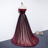 Niulatu A line Off The Shoulder Burgundy Tulle Evening Dress Prom Dress HZ1110