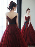 Niulatu Ball Gown Strapless Burgundy Tulle Evening Dress Prom Dress HZ1110