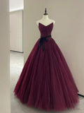 Niulatu Ball Gown Strapless Burgundy Tulle Evening Dress Prom Dress HZ1110
