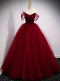 Niulatu Ball Gown Burgundy Long Red Prom Dress For Formal Prom Dresses HZ1110