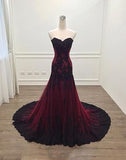 Niulatu Mermaid Strapless Burgundy Lace Evening Dress Prom Dress HZ1110