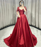 Niulatu A line Sweetheart Burgundy Satin Evening Dress Prom Dress HZ1110