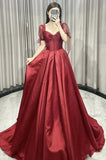 Niulatu A line Sweetheart Burgundy Satin Evening Dress Prom Dress HZ1110