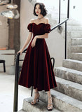 Niulatu A Line Off The Shoulder Burgundy Velvet Evening Dress Prom Dress HZ1110