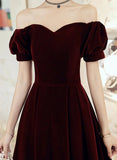 Niulatu A Line Off The Shoulder Burgundy Velvet Evening Dress Prom Dress HZ1110
