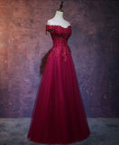 Niulatu A Line Off The Shoulder Burgundy Tulle Evening Dress Prom Dress HZ1110