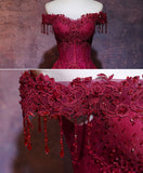 Niulatu A Line Off The Shoulder Burgundy Tulle Evening Dress Prom Dress HZ1110