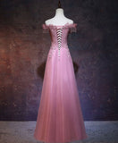 Niulatu A Line Off The Shoulder Pink Tulle Evening Dress Prom Dress HZ1110