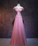 Niulatu A Line Off The Shoulder Pink Tulle Evening Dress Prom Dress HZ1110