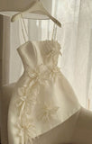 Niulatu A line Straps Satin Ivory Homecoming Dress Party Dress HZ1110