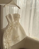 Niulatu A line Straps Satin Ivory Homecoming Dress Party Dress HZ1110