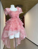 Niulatu A line Pink Tulle Homecoming Dress Party Dress HZ1110