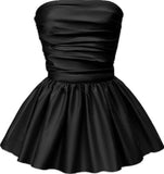 Niulatu line Strapless Satin Black Short Homecoming Dress HZ1110