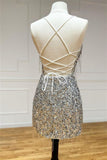 Niulatu Neck Lace-Up Sequins Tight Homecoming Dress with Tassels HZ1110