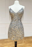 Niulatu Neck Lace-Up Sequins Tight Homecoming Dress with Tassels HZ1110