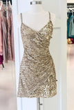 Niulatu Straps Champagne Sequins Short Homecoming Dresses HZ1110